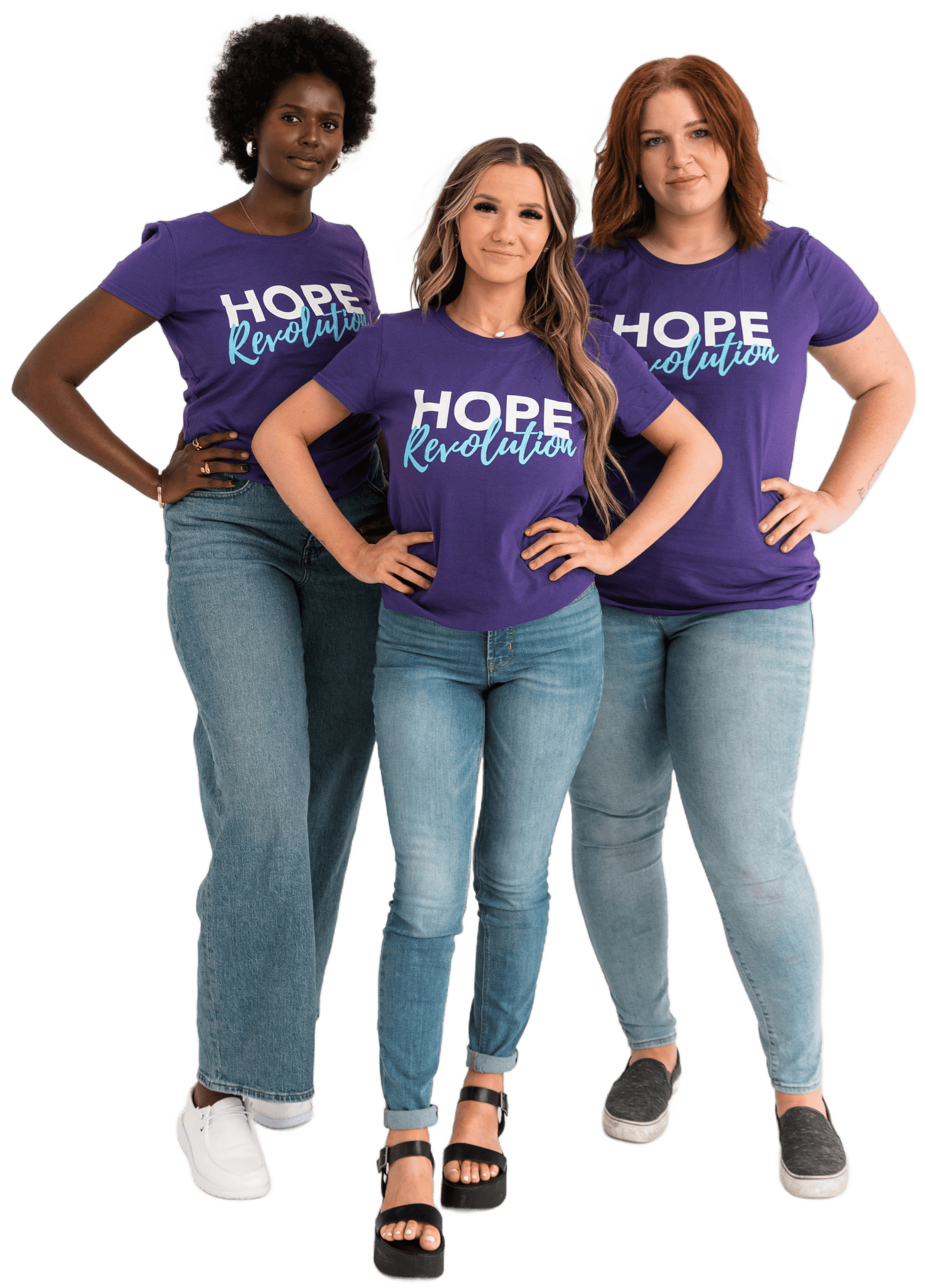Three women wearing purple Stanton shirts